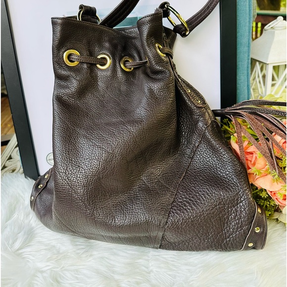 Bulga Brown Leather Drawstring Bag - Picture 2 of 11